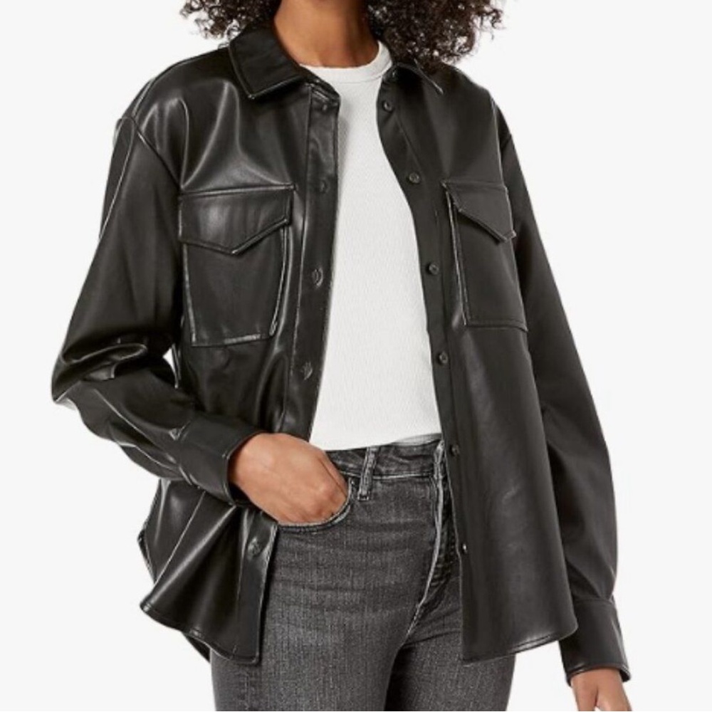 Juicy Couture NEW Black Faux Leather SHIRT JACKET Womens 2XL  Button up collared